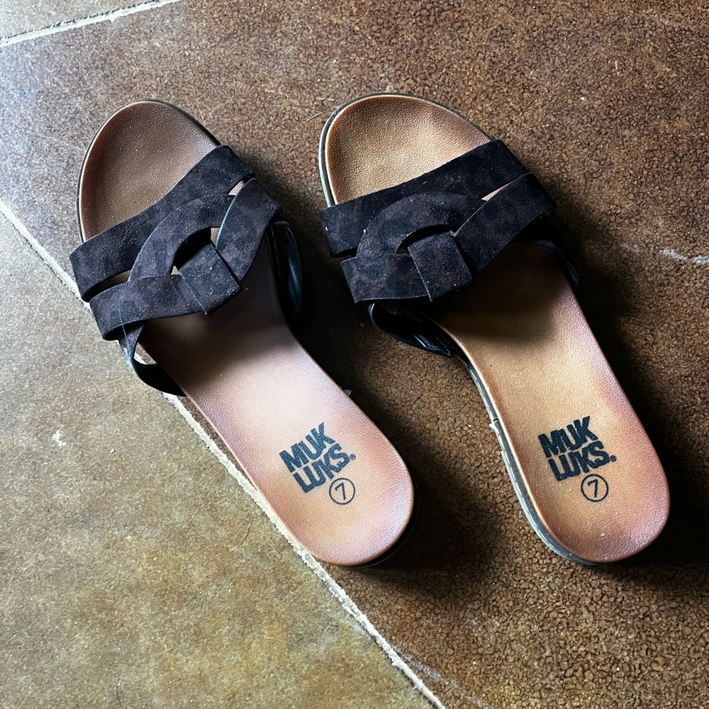 Muk Luke sandals. Worn once. Size 7 but run big. Could fit 7.5 or 8.